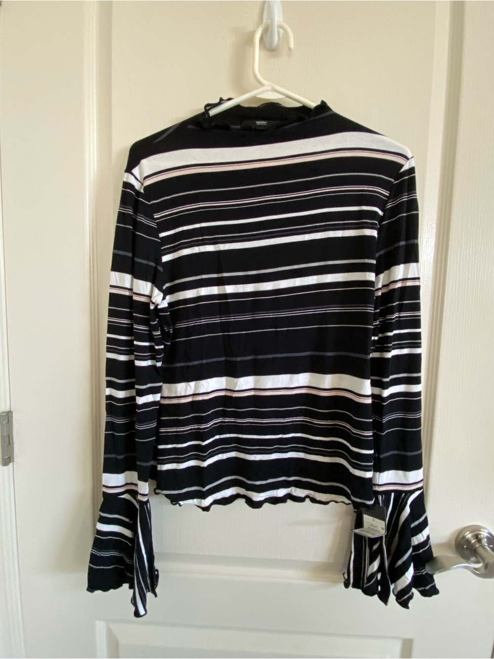 Mossimo Black, Pink, & White Striped Long-Sleeve Top with Ruffle Cuffs
